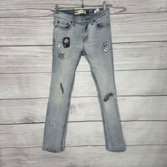 Levis‎ 511 Slim Cotton Blend Embroidered Patches Light Wash Jeans Girl's size 14 - Picture 1 of 6
